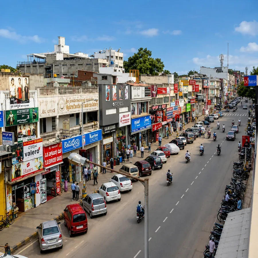 Active commercial street in Mysuru