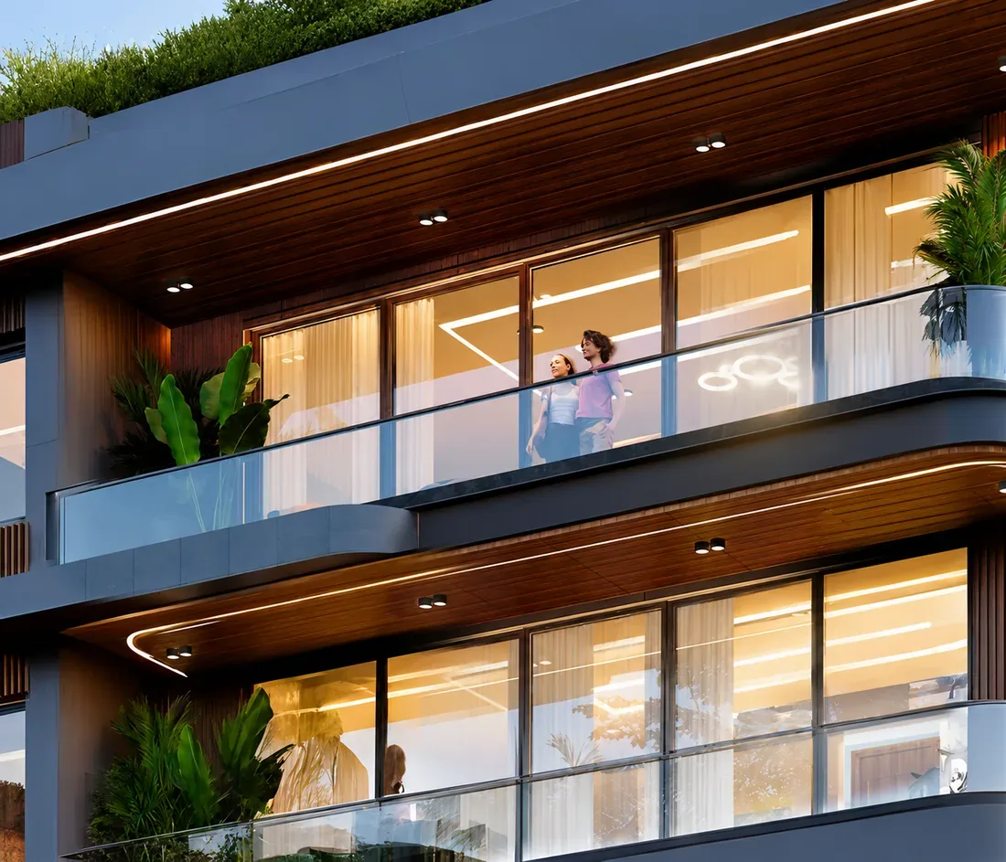 Zen Moriko balcony design with floor-to-ceiling light and generous balconies