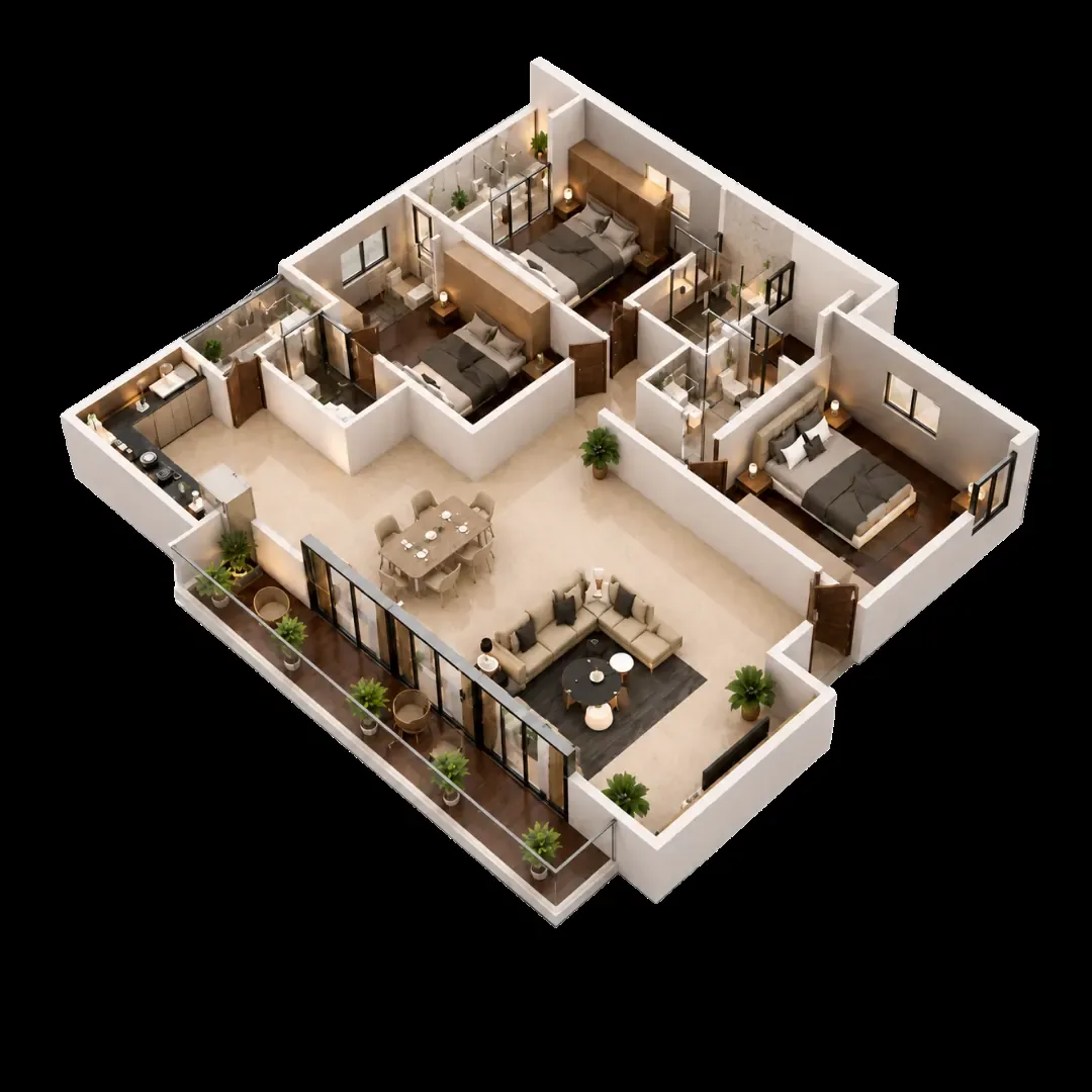Type 1 3BHK floor plan at Zen Moriko