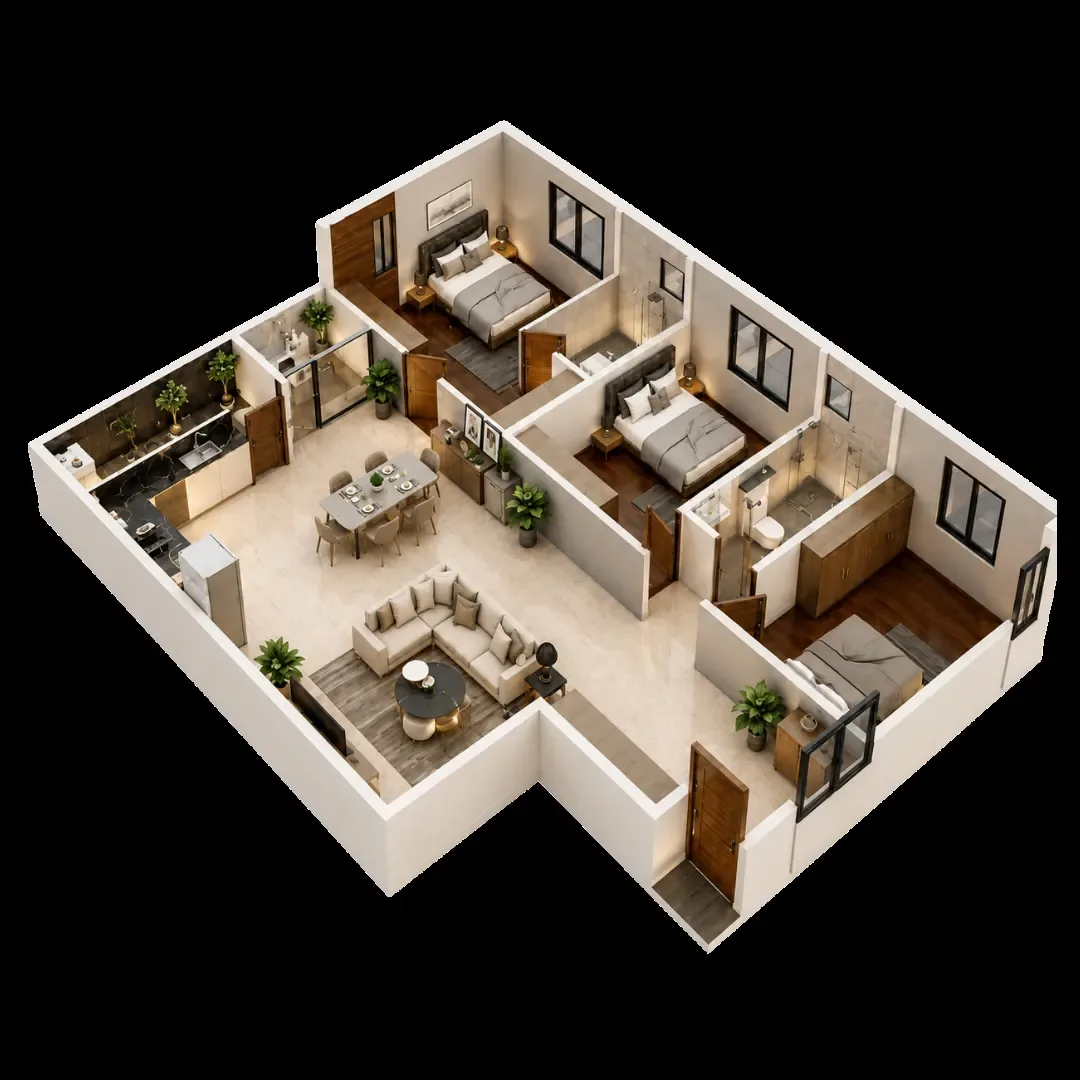 Type 2 3BHK floor plan at Zen Moriko